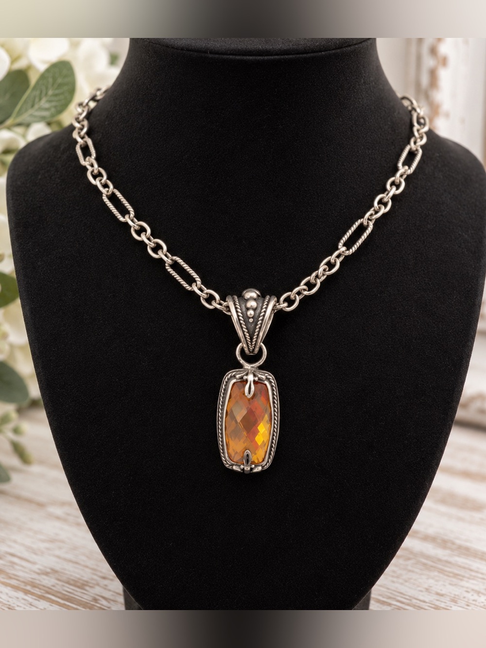Lori Bonn Rare Vintage Sterling Silver Peach Gemstone Pendant Necklace